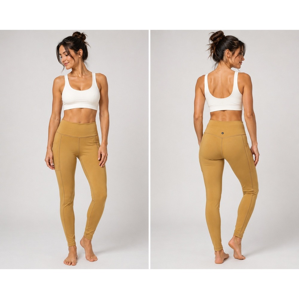prAna Electa Leggings Womens Medium Mustard Yellow High Rise Side Pockets Active
